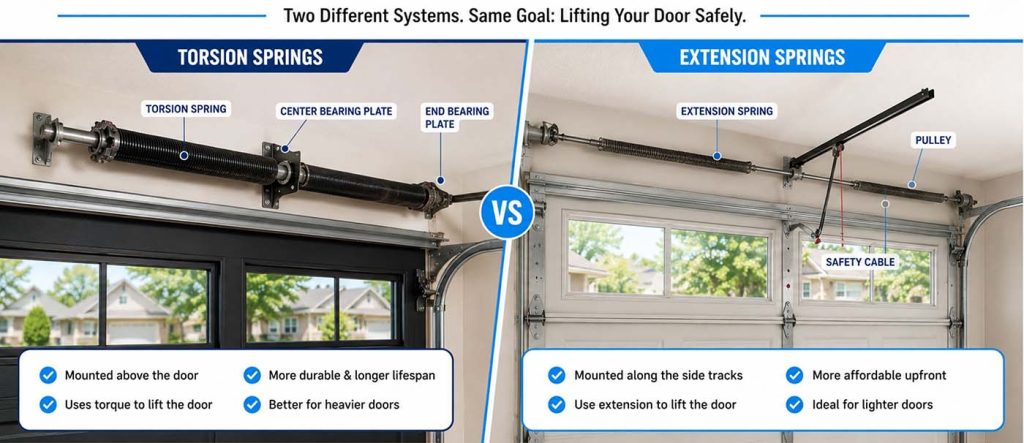 The Complete Guide to Garage Door Springs - Comparison of torsio