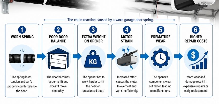 How worn garage door springs place additional strain on a garage door opener