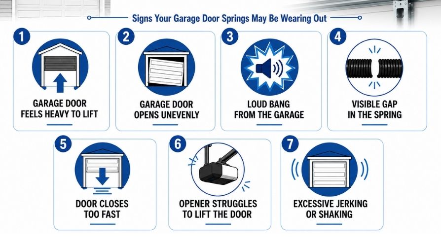 Warning signs that indicate garage door spring replacement may be needed