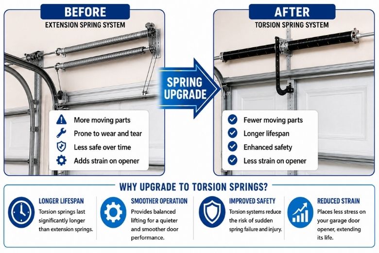 choose between torsion and extension garage door springs based on usage and budget