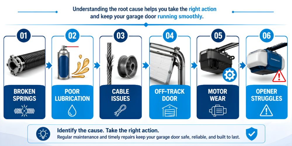 Common causes of garage door opener problems infographic