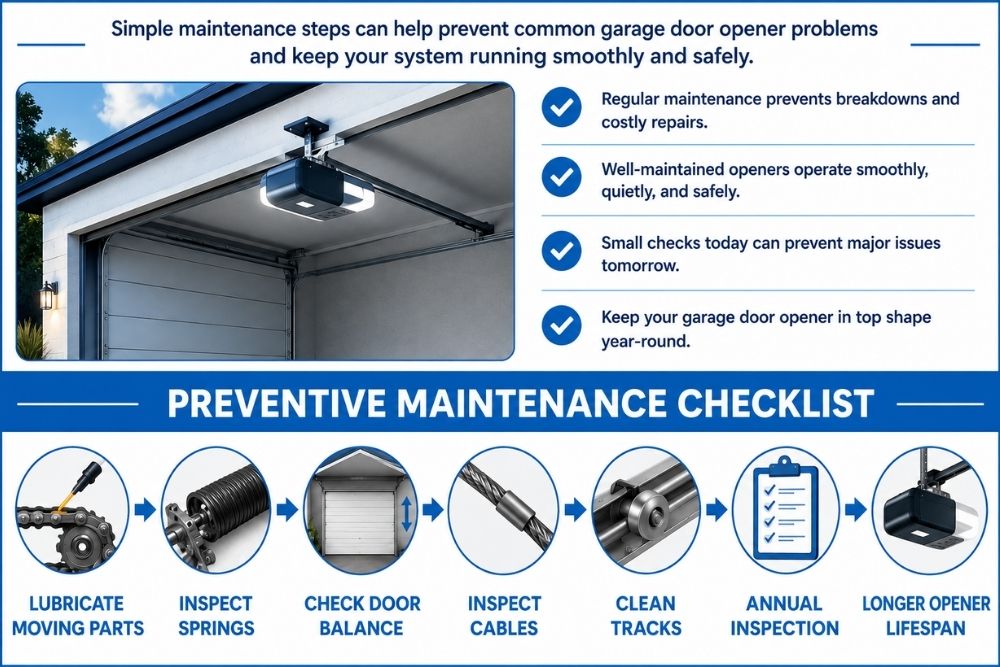 Garage door opener maintenance checklist infographic